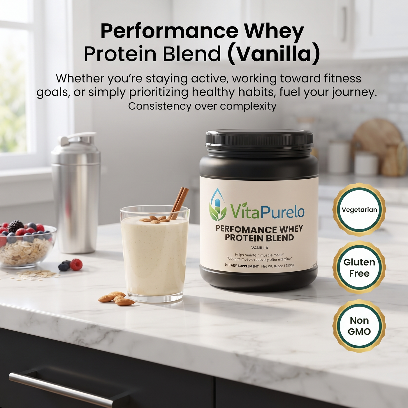 [UGC] Performance Whey Protein Blend (Vanilla) — Product + Context